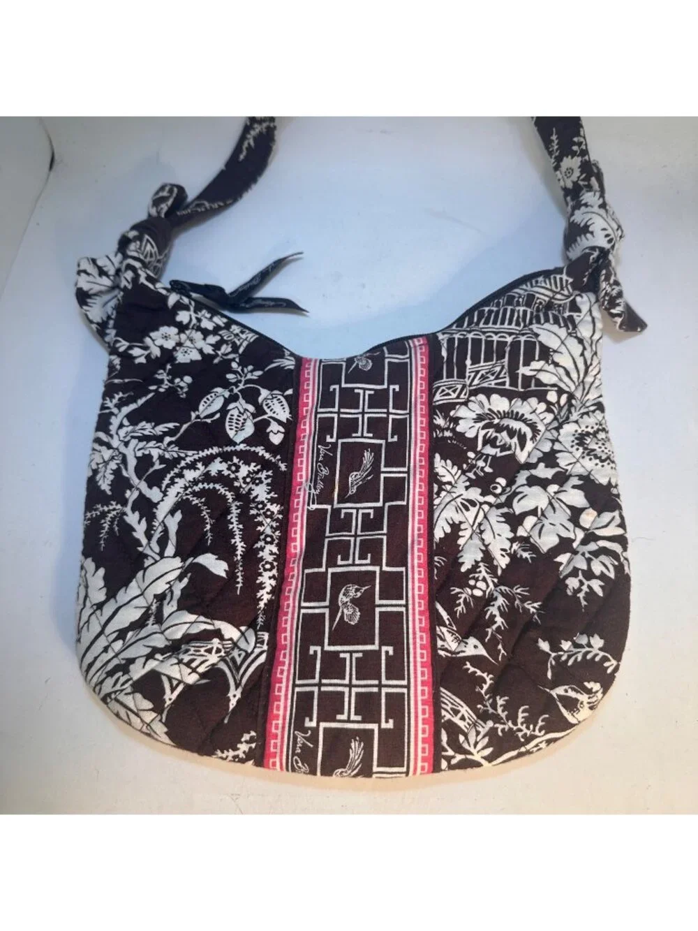 Vera Bradley Imperial Toile Quilted Shoulder Bag Black White Floral Hobo